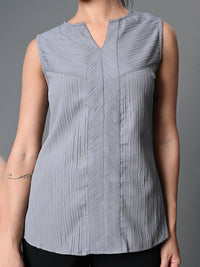 Thumbnail for Myshka Women's Keyhole Neck Sleeveless Top in Grey Color