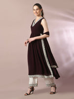 Thumbnail for Myshka Women's Coffee Brown Solid Georgette Anarkali Party Kurta Set With Dupatta - Distacart