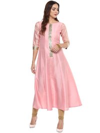 Thumbnail for Ahalyaa Women's Pink Poly Silk Kurta