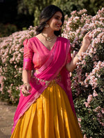 Thumbnail for Evanik Women South-Style Kanchipuram Silk Stitched Lehenga With Unstitched Blouse & Dupatta