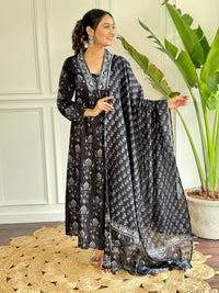 Thumbnail for Teeya Creation Black Colour Pure Cotton Digital Print Fully Stitched Kurti Set