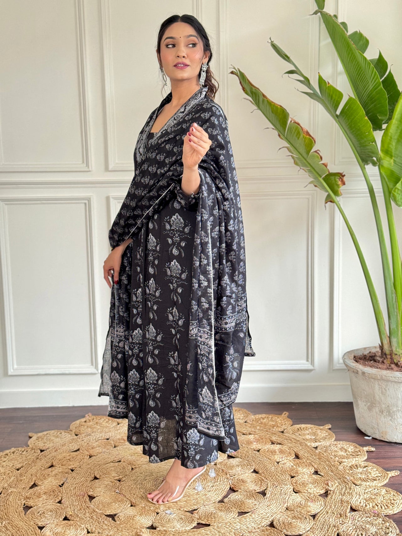 Teeya Creation Black Colour Pure Cotton Digital Print Fully Stitched Kurti Set