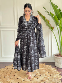Thumbnail for Teeya Creation Black Colour Pure Cotton Digital Print Fully Stitched Kurti Set