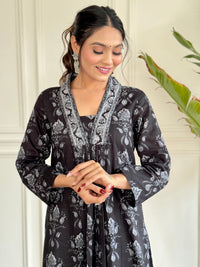 Thumbnail for Teeya Creation Black Colour Pure Cotton Digital Print Fully Stitched Kurti Set