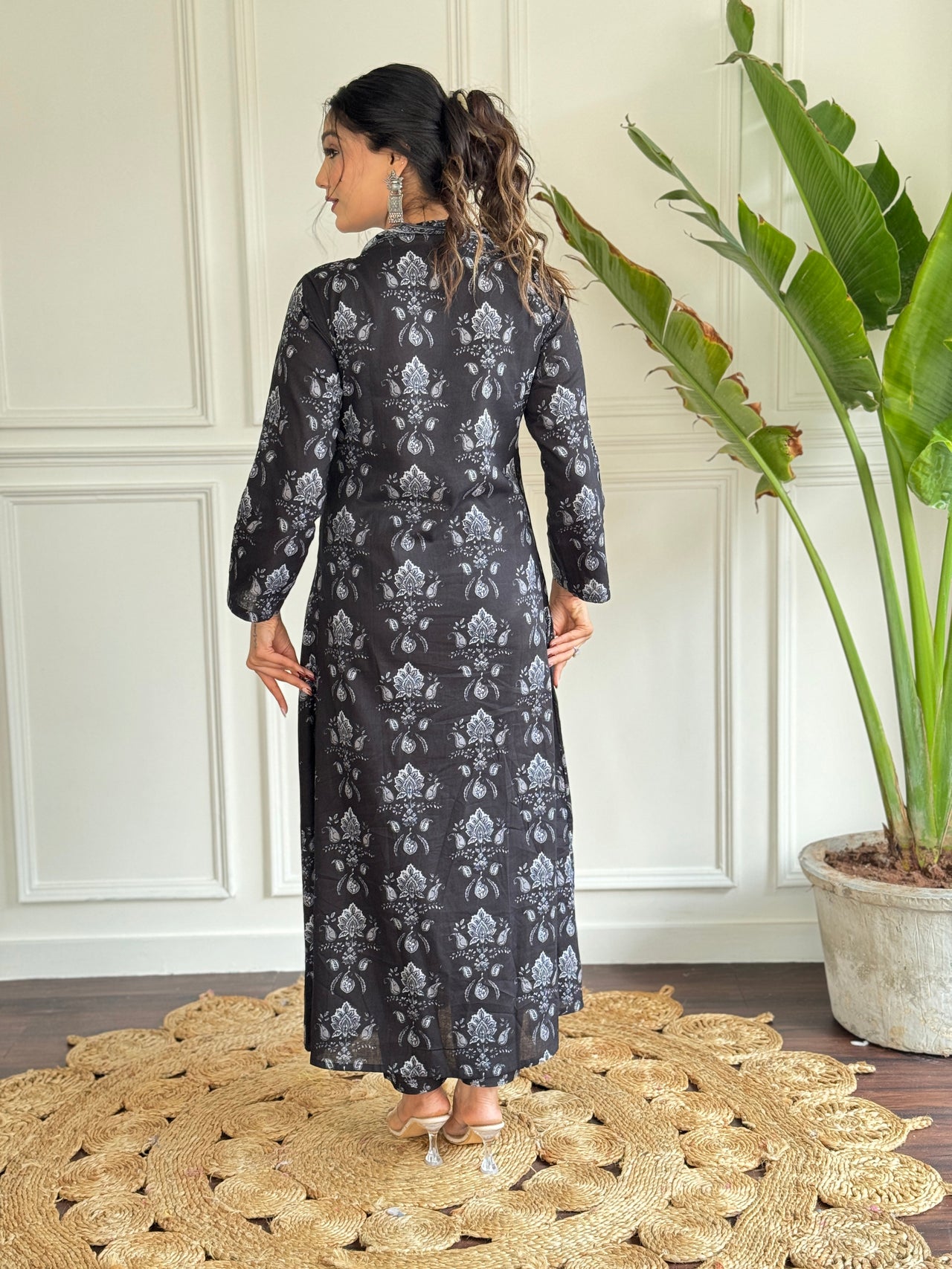 Teeya Creation Black Colour Pure Cotton Digital Print Fully Stitched Kurti Set
