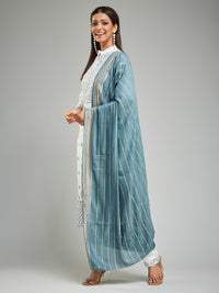 Thumbnail for Lyush Women's Collar Neck Printed Work Rayon Fabric Kurta Pant With Dupatta Set - White