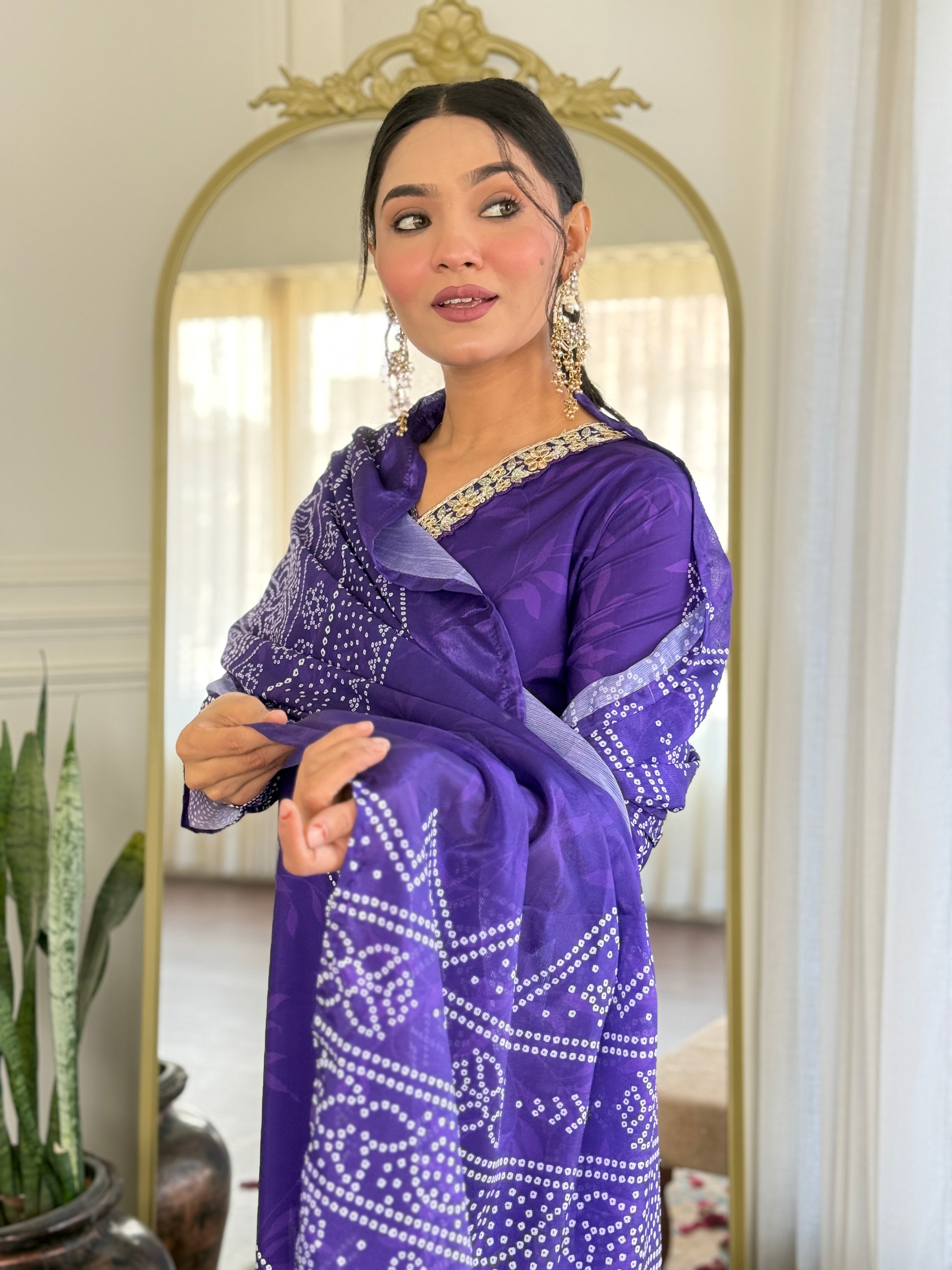 Teeya Creation Purple Colour French Crepe Digital Print With Embroidery Work Fully Stitched Kurti Set - Distacart