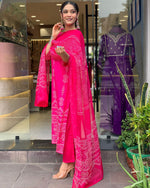 Thumbnail for The52 Silk Blend Printed Fabric work Straight cut Kurta, Pant and Dupatta Set