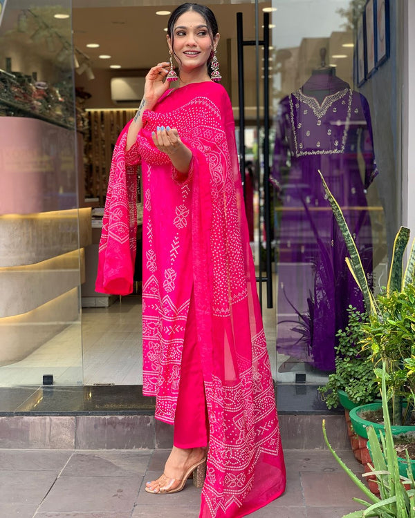 The52 Silk Blend Printed Fabric work Straight cut Kurta, Pant and Dupatta Set