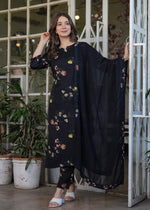 Thumbnail for Teeya Creation Black Color Silk Blend Digital Print Fully Stitched Kurti Set - Distacart
