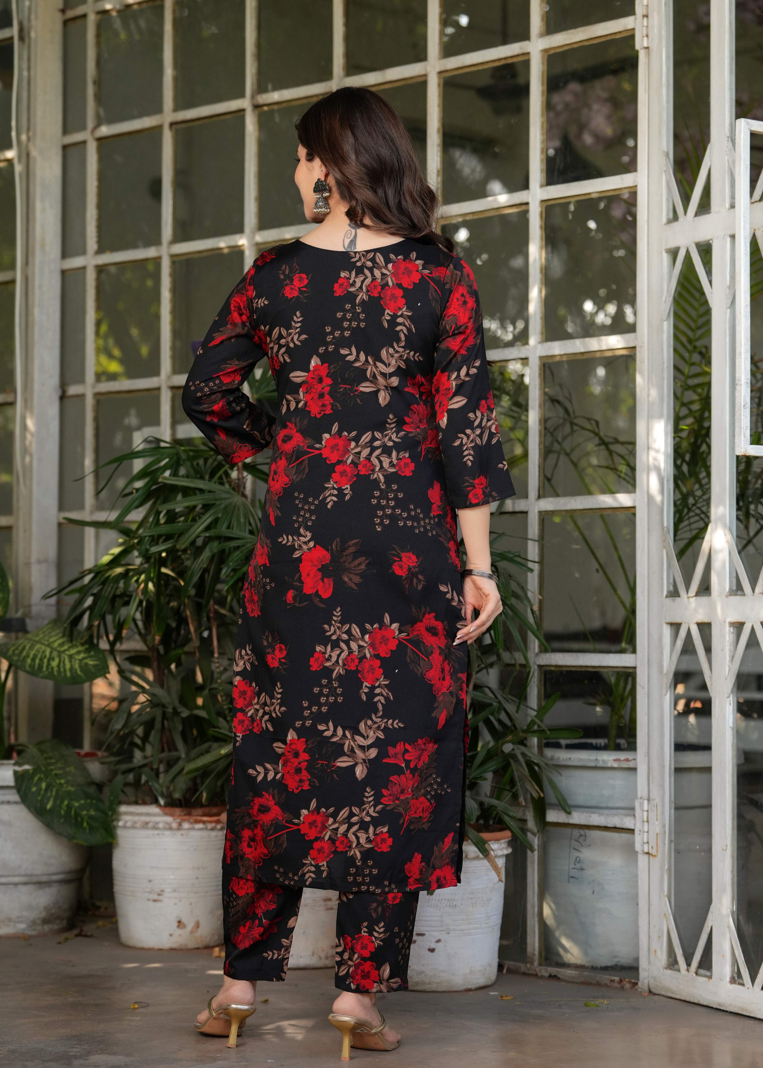 Teeya Creation Black Color Silk Blend Digital Print Fully Stitched Kurti Set - Distacart