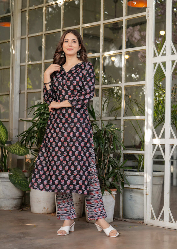 Teeya Creation Black Color Pure Cotton Digital Print Fully Stitched Kurti Set - Distacart