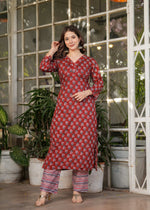Thumbnail for Teeya Creation Red Color Pure Cotton Digital Print Fully Stitched Kurti Set - Distacart
