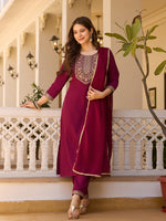 Thumbnail for Teeya Creation Maroon Color Rayon Embroidery Work Fully Stitched Kurti Set - Distacart