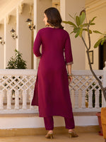 Thumbnail for Teeya Creation Maroon Color Rayon Embroidery Work Fully Stitched Kurti Set - Distacart