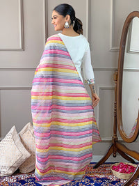 Thumbnail for Lyush Women's Off White Viscose Blend Embroidery Straight Kurta Pant With Dupatta