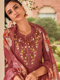 Thumbnail for Lyush Women's Gajri Muslin Embroidery Straight Kurta Pant With Dupatta