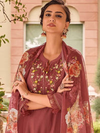 Thumbnail for Lyush Women's Gajri Muslin Embroidery Straight Kurta Pant With Dupatta