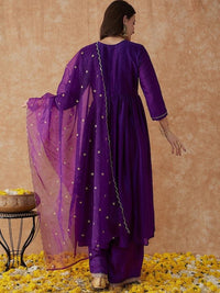 Thumbnail for Lyush Women's Wine Vichitra Silk Embroidery Straight Kurta Pant With Dupatta