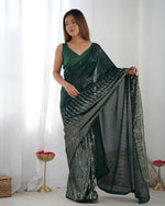 Thumbnail for NOZ2TOZ Sequence Georgette Green Saree With Unstitched Blouse Piece - Distacart