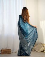 Thumbnail for NOZ2TOZ Sequence Georgette Petrol Saree With Unstitched Blouse Piece - Distacart