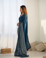 Thumbnail for NOZ2TOZ Sequence Georgette Petrol Saree With Unstitched Blouse Piece - Distacart
