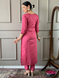 Thumbnail for Lyush Women's Gajri Viscose Chanderi Embroidery Straight Kurta Pant With Dupatta