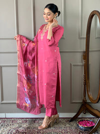 Thumbnail for Lyush Women's Gajri Viscose Chanderi Embroidery Straight Kurta Pant With Dupatta