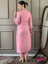 Thumbnail for Lyush Women's Pink Viscose Silk Blend Embroidery Straight Kurta Pant With Dupatta