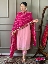Thumbnail for Lyush Women's Pink Viscose Silk Blend Embroidery Straight Kurta Pant With Dupatta