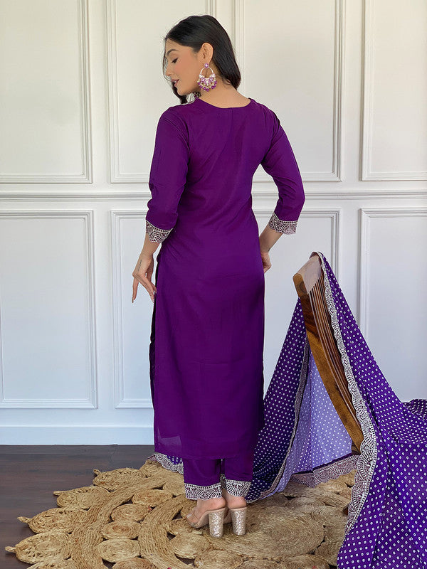 Lyush Women's Wine Viscose Embroidery Flared Kurta Pant With Dupatta
