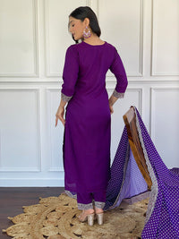 Thumbnail for Lyush Women's Wine Viscose Embroidery Flared Kurta Pant With Dupatta