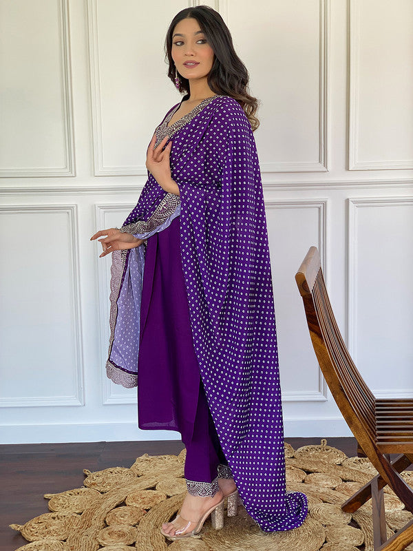 Lyush Women's Wine Viscose Embroidery Flared Kurta Pant With Dupatta