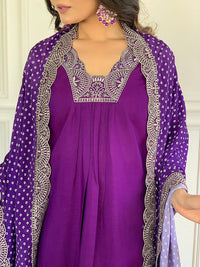 Thumbnail for Lyush Women's Wine Viscose Embroidery Flared Kurta Pant With Dupatta