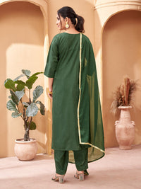 Thumbnail for Lyush Women's Green Rayon Embroidery Straight Kurta Pant With Dupatta