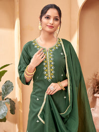 Thumbnail for Lyush Women's Green Rayon Embroidery Straight Kurta Pant With Dupatta