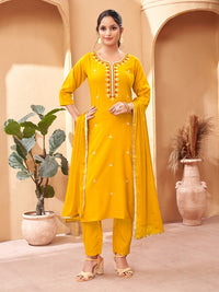 Thumbnail for Lyush Women's Yellow Rayon Embroidery Straight Kurta Pant With Dupatta
