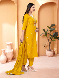 Thumbnail for Lyush Women's Yellow Rayon Embroidery Straight Kurta Pant With Dupatta