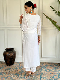 Thumbnail for Lyush Women's White Sky Viscose Chanderi Embroidery Straight Kurta Pant With Dupatta