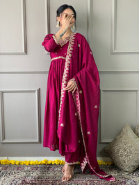 Thumbnail for Lyush Women's Purple CP VICHITRA Embroidery Straight Kurta Pant With Dupatta
