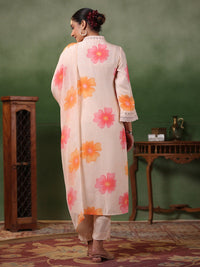 Thumbnail for Lyush Women's Peach Crepe Embroidery Straight Kurta Pant With Dupatta