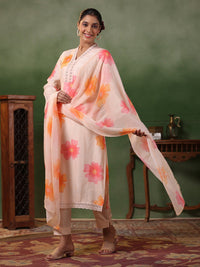 Thumbnail for Lyush Women's Peach Crepe Embroidery Straight Kurta Pant With Dupatta