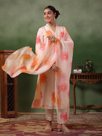 Thumbnail for Lyush Women's Peach Crepe Embroidery Straight Kurta Pant With Dupatta