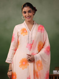 Thumbnail for Lyush Women's Peach Crepe Embroidery Straight Kurta Pant With Dupatta