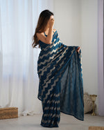 Thumbnail for NOZ2TOZ Sequence Georgette Petrol Saree With Unstitched Blouse Piece - Distacart