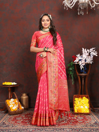 Thumbnail for Lorenvalley Fashion Magenta Organza Silk Woven Design with Rich Meenakari Weaving Pallu Saree