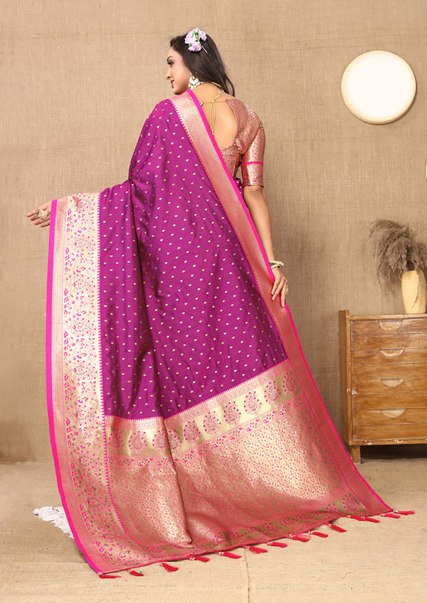 Lorenvalley Fashion Magenta Soft Silk weaving Design Rich Zari Weaving Saree - Distacart