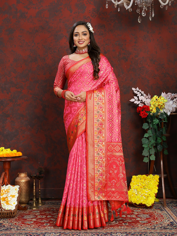 Lorenvalley Fashion Magenta Organza Silk Woven Design with Rich Meenakari Weaving Pallu Saree - Distacart