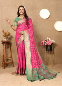 Thumbnail for Lorenvalley Fashion Magenta Patola Silk Woven Design with Zari Meenakari Weaving motifs Pallu Saree