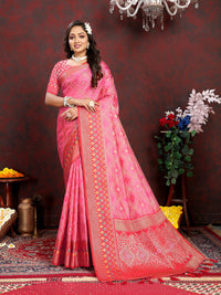Thumbnail for Lorenvalley Fashion Magenta Organza Silk Woven Design with Rich Meenakari Weaving Pallu Saree
